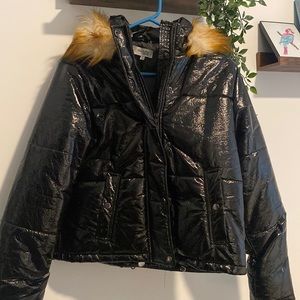 Charlotte Russe Medium Shiny Black Cropped Coat